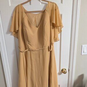 Azazie Mustard Chiffon Maxi Dress | Flutter Sleeve Cape Back Gown | Size 22
